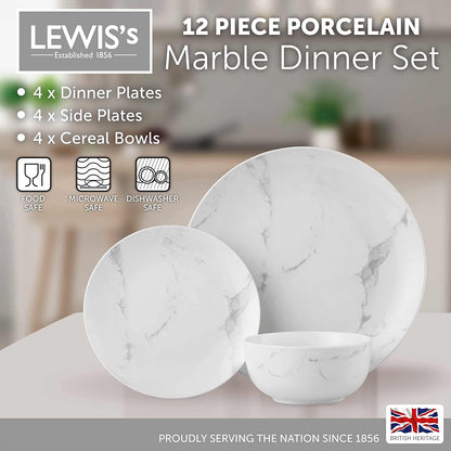Lewis's 12 Piece Dinner Set - Marble