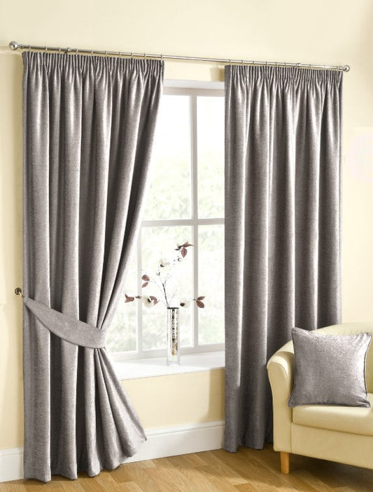 Buckingham Chenille Tape Curtains - Silver