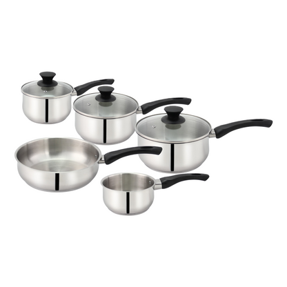 Lewis's 5 Piece Stainless Steel Pan Set with Bakelite Handle & Knob Home Kitchen