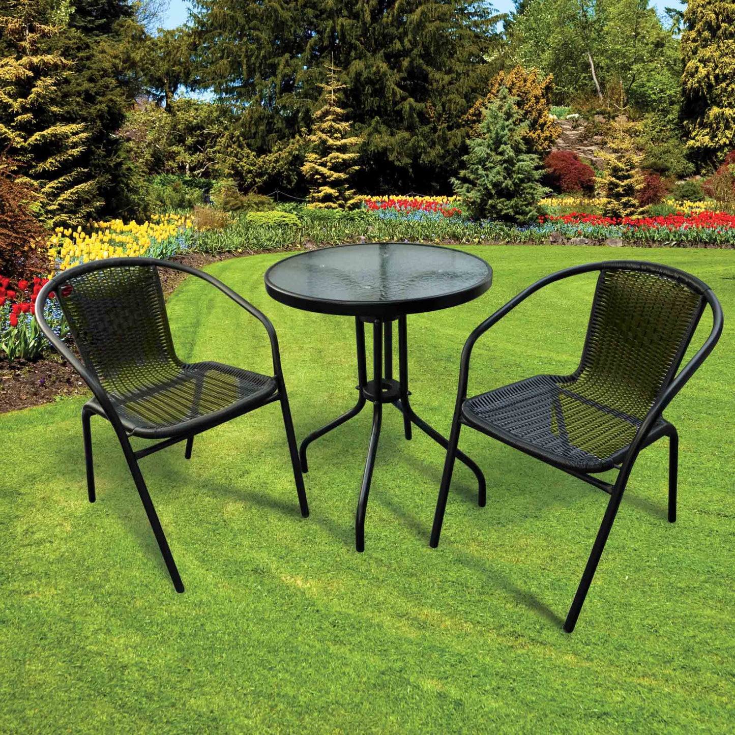 Silver & Stone Milano Rattan Bistro 3 Piece Furniture Set - Black