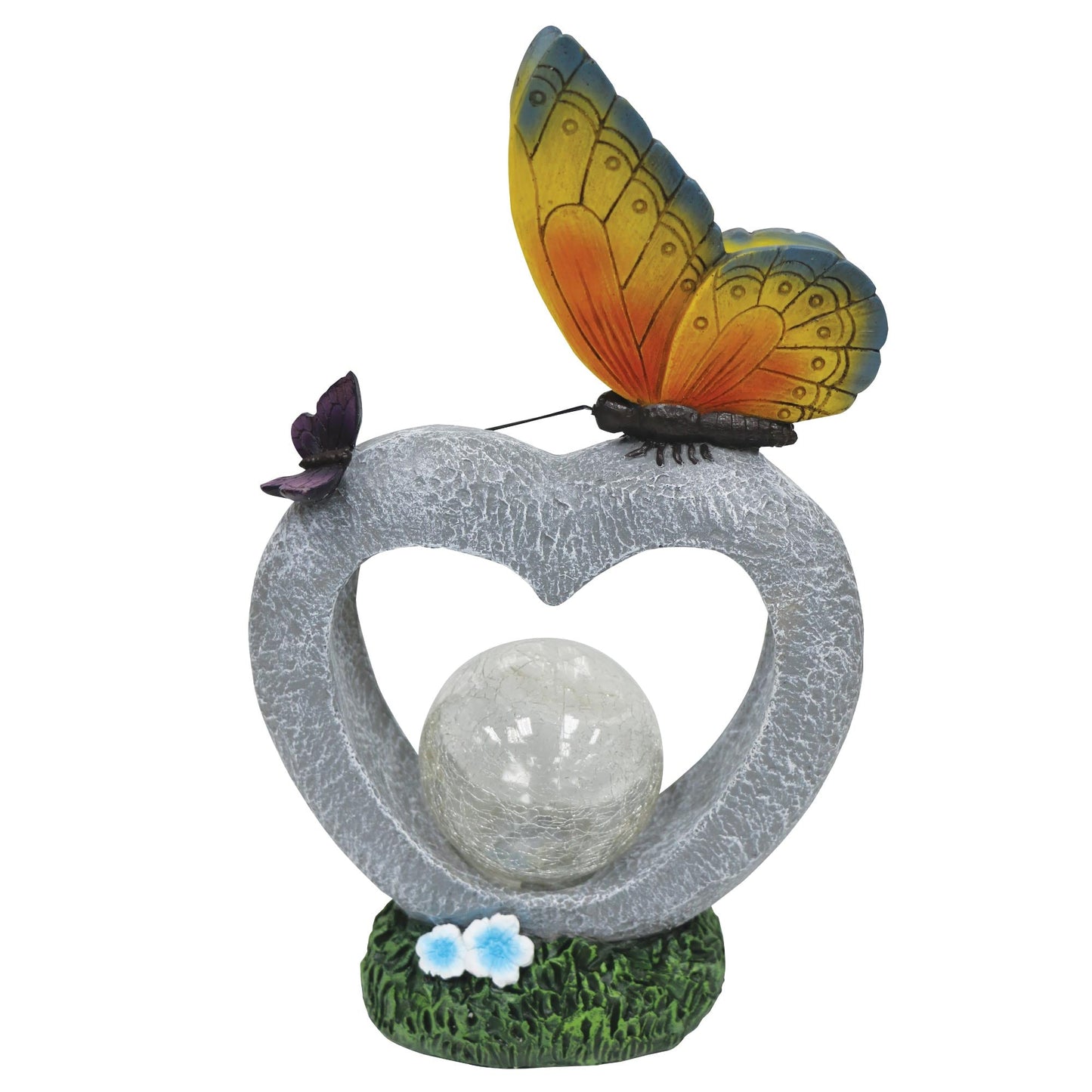 Silver & Stone Outdoor Solar Ornament Butterflies with Crackle Ball - Blue Butterfly