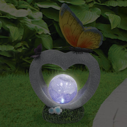 Silver & Stone Outdoor Solar Ornament Butterflies with Crackle Ball - Blue Butterfly