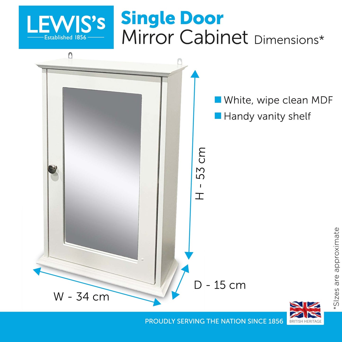 Lewis's Bathroom Single Door Mirror Cabinet