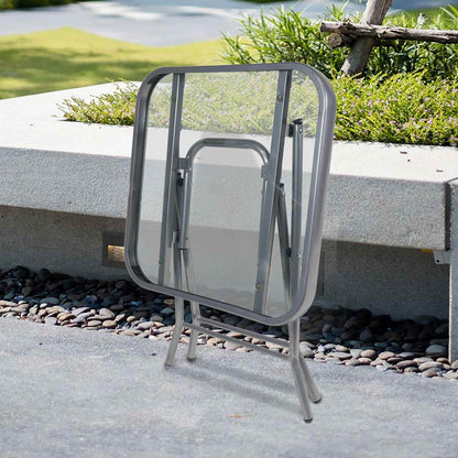 Silver & Stone Folding Side Table with Glass Top 40cm x 40cm x 46cm