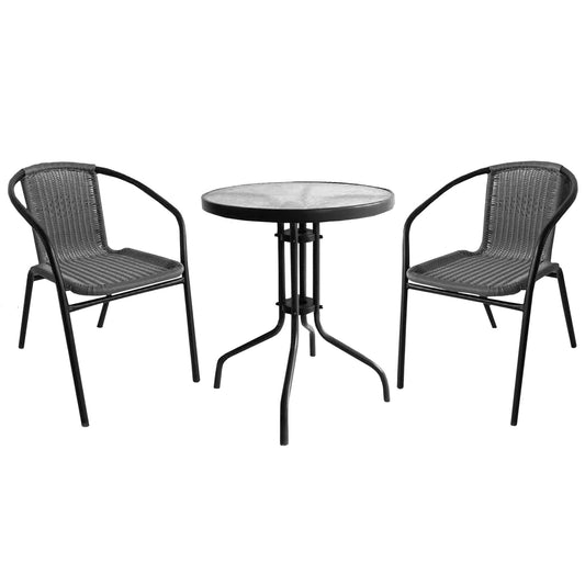Silver & Stone Milano Rattan Bistro 3 Piece Furniture Set - Grey