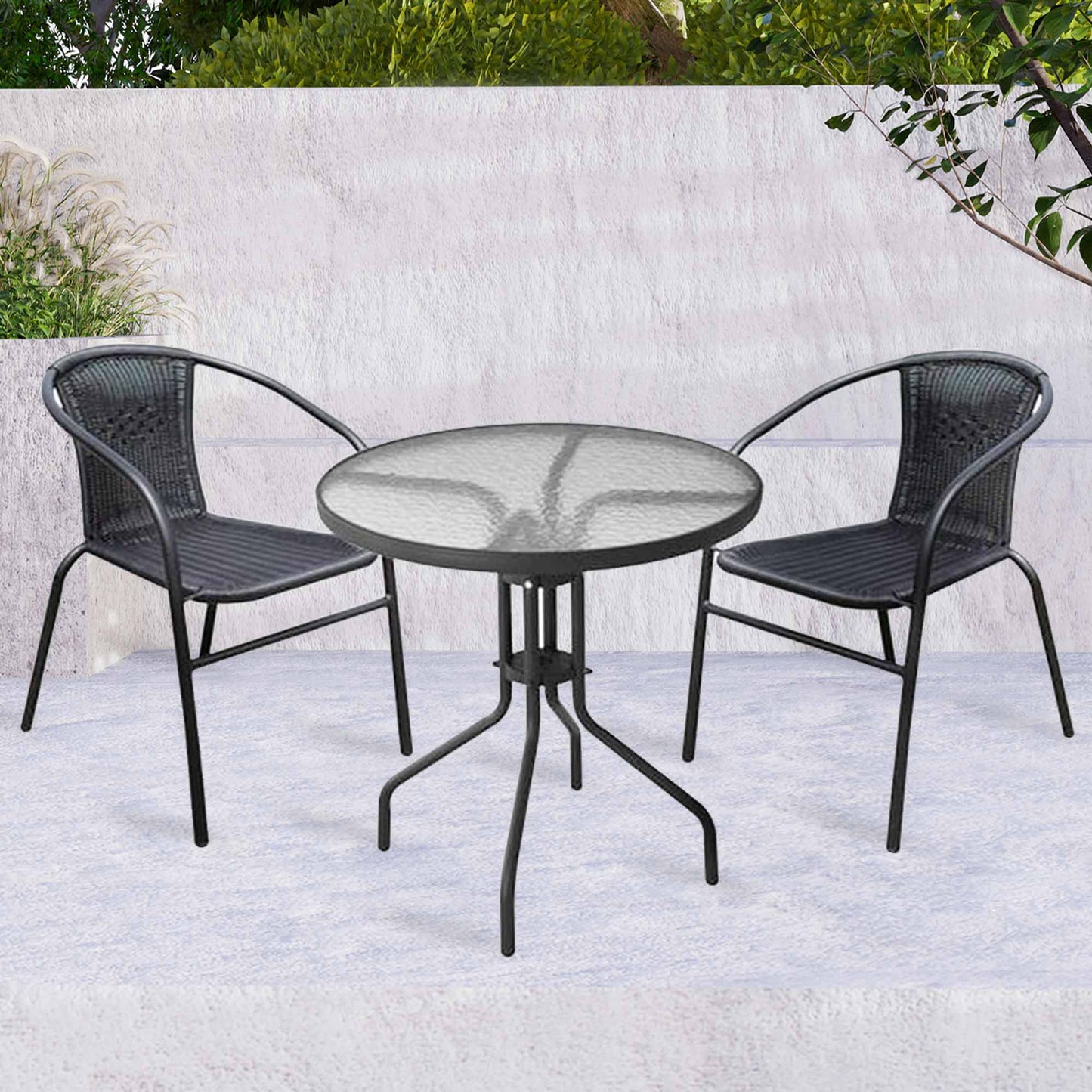 Silver & Stone Milano Rattan Bistro 3 Piece Furniture Set - Black