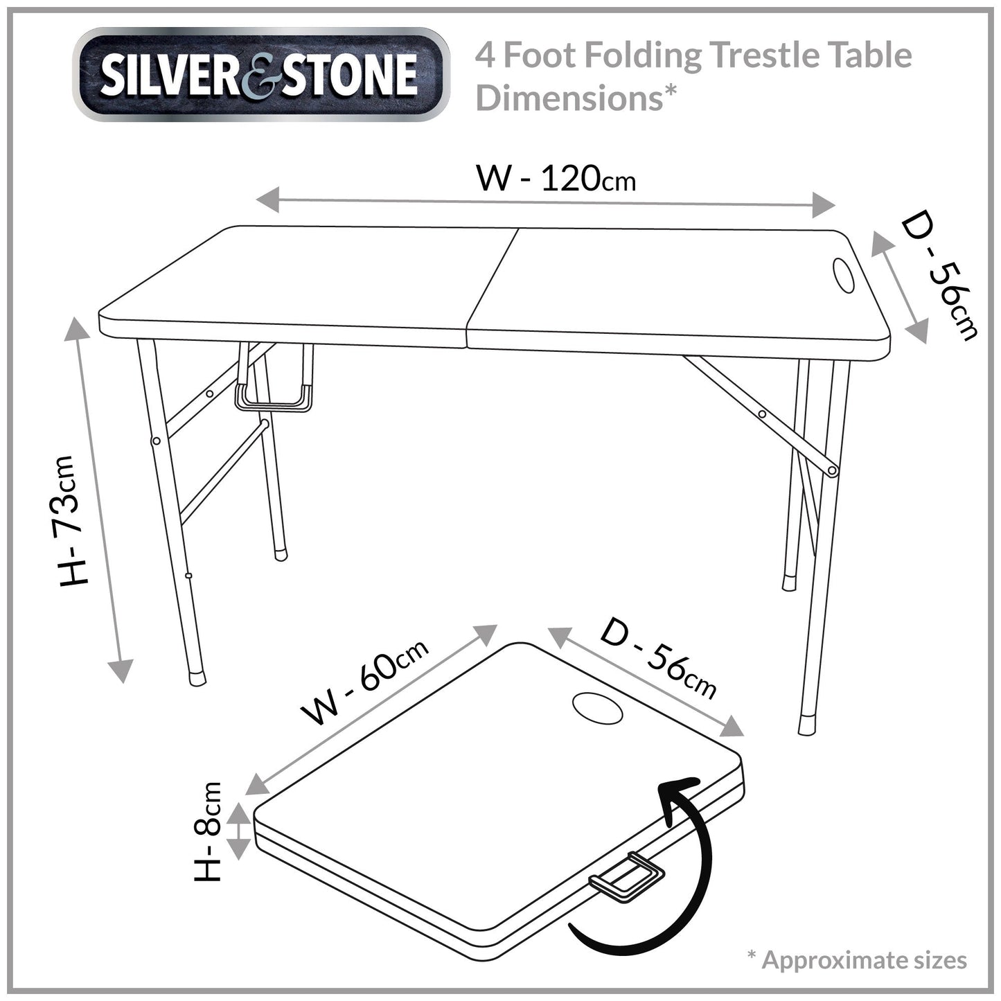 Silver & Stone Folding Trestle Table 4ft 120 x 56 x 73cm - White