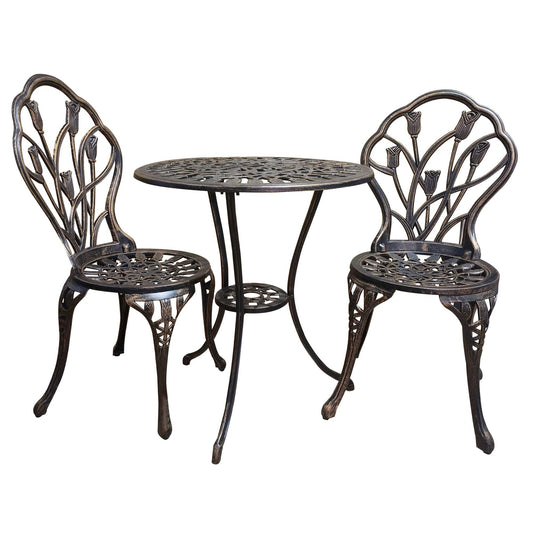 Silver & Stone Lorie Cast Aluminium Tulip Design Bistro Set 3 Piece