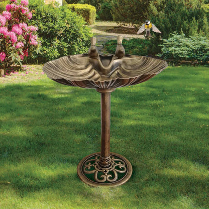 Silver & Stone Outdoor Bird Bath Clam Style 80cm - Bronze Effect