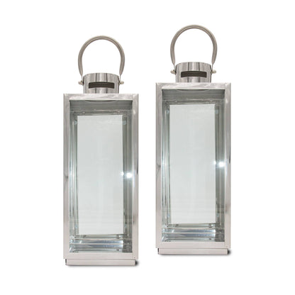 Lewis's Rectangular Lanterns Candle Holders Set of 2 Medium- 13x12x32cm