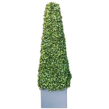 Silver & Stone Artificial Buxus Pyramid Cone With Wooden Effect Grey Planter