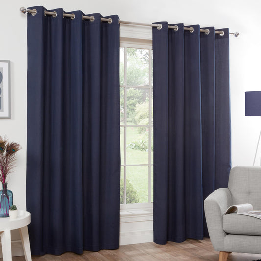 Naples Pure Cotton Eyelet Curtains - Navy