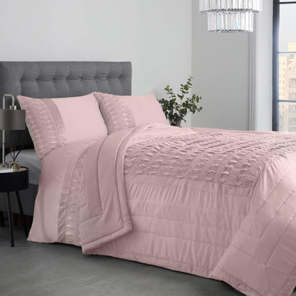 Aria Quilted Satin Panel Luxury Duvet Set - Blush Pink