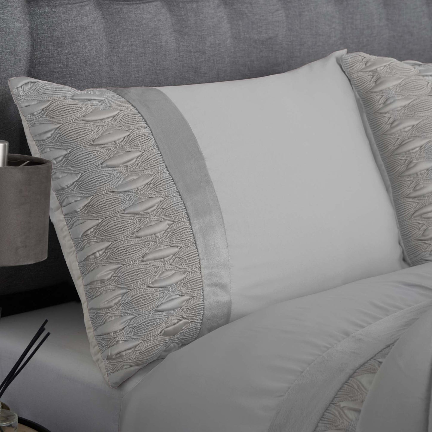 Aria Quilted Satin Panel Luxury Duvet Set - Silver