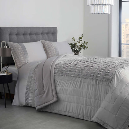 Aria Quilted Satin Panel Luxury Duvet Set - Silver