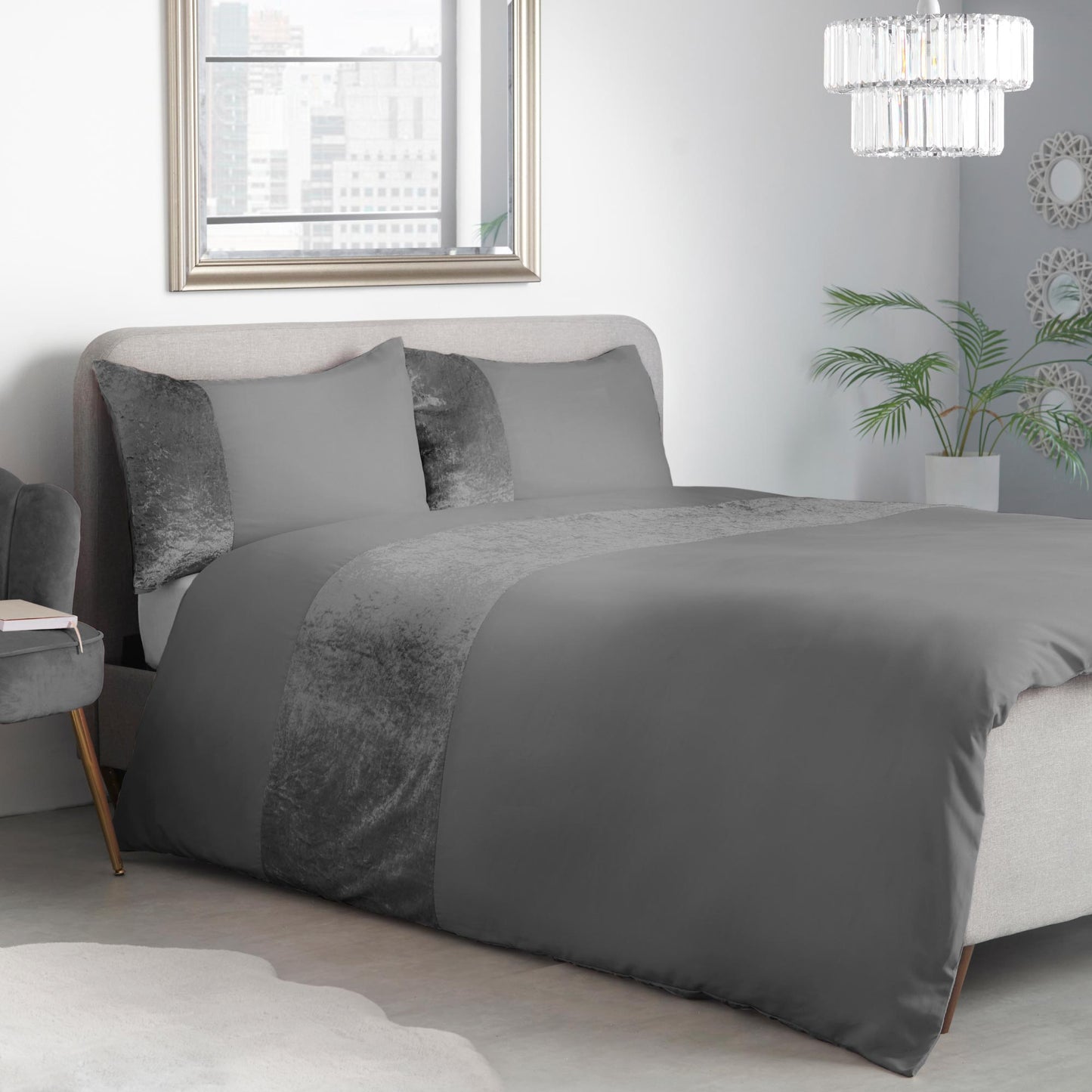 Amelia Crushed Velvet Duvet Set - Charcoal