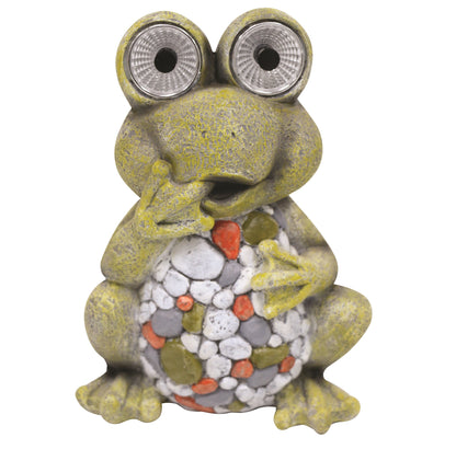 Silver & Stone Outdoor Solar Frog Ornament Pebble Effect