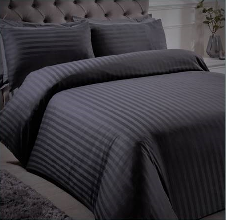 Satin Stripe 100 % Cotton Duvet Set - Charcoal