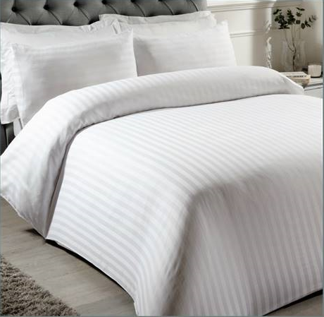 Satin Stripe 100 % Cotton Duvet Set - White